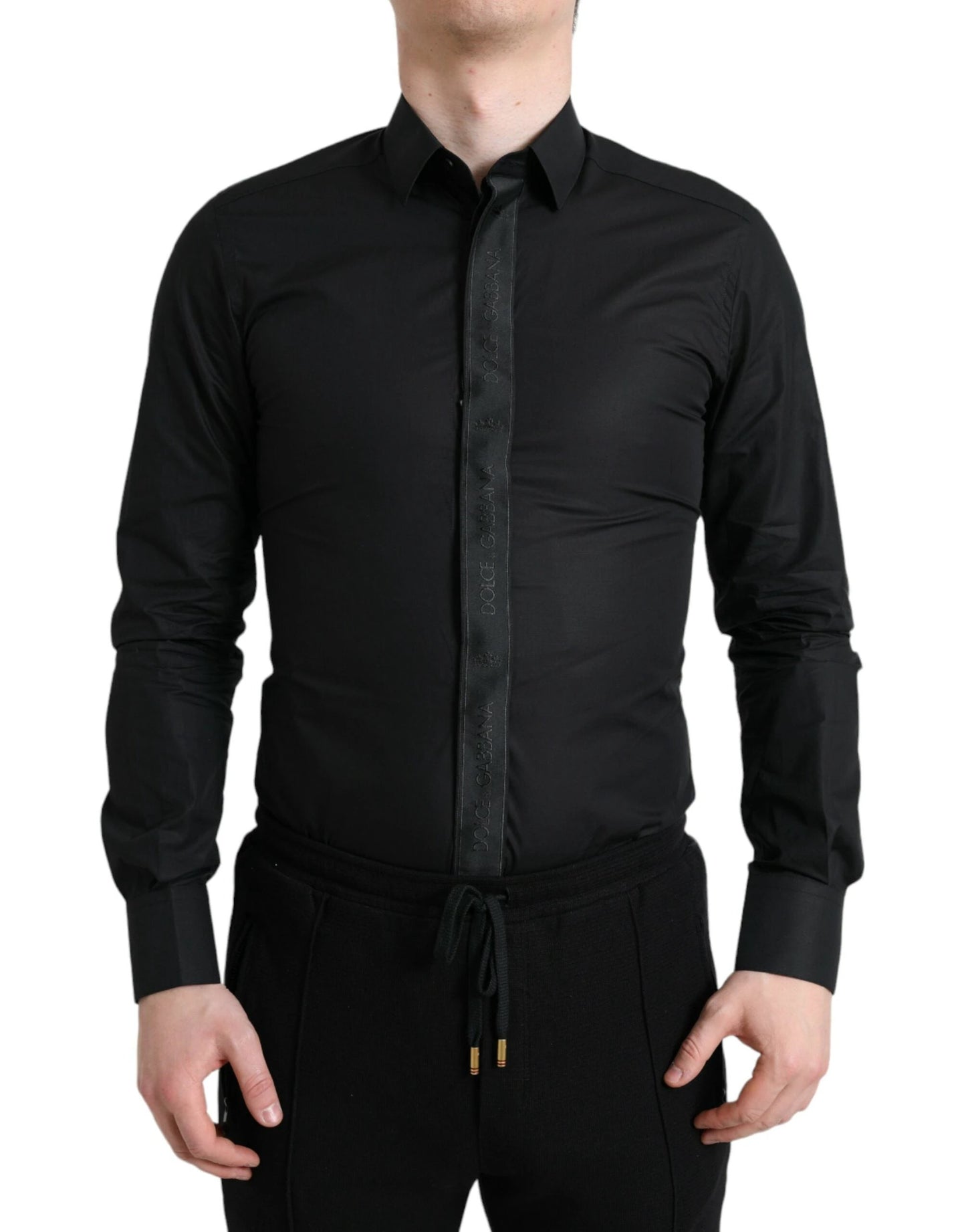 Dolce & Gabbana Black Cotton Logo Formal GOLD Dress Shirt by Dolce & Gabbana