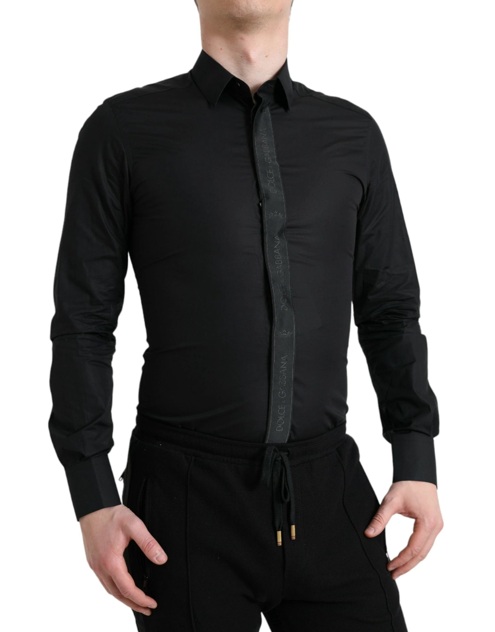 Dolce & Gabbana Black Cotton Logo Formal GOLD Dress Shirt by Dolce & Gabbana