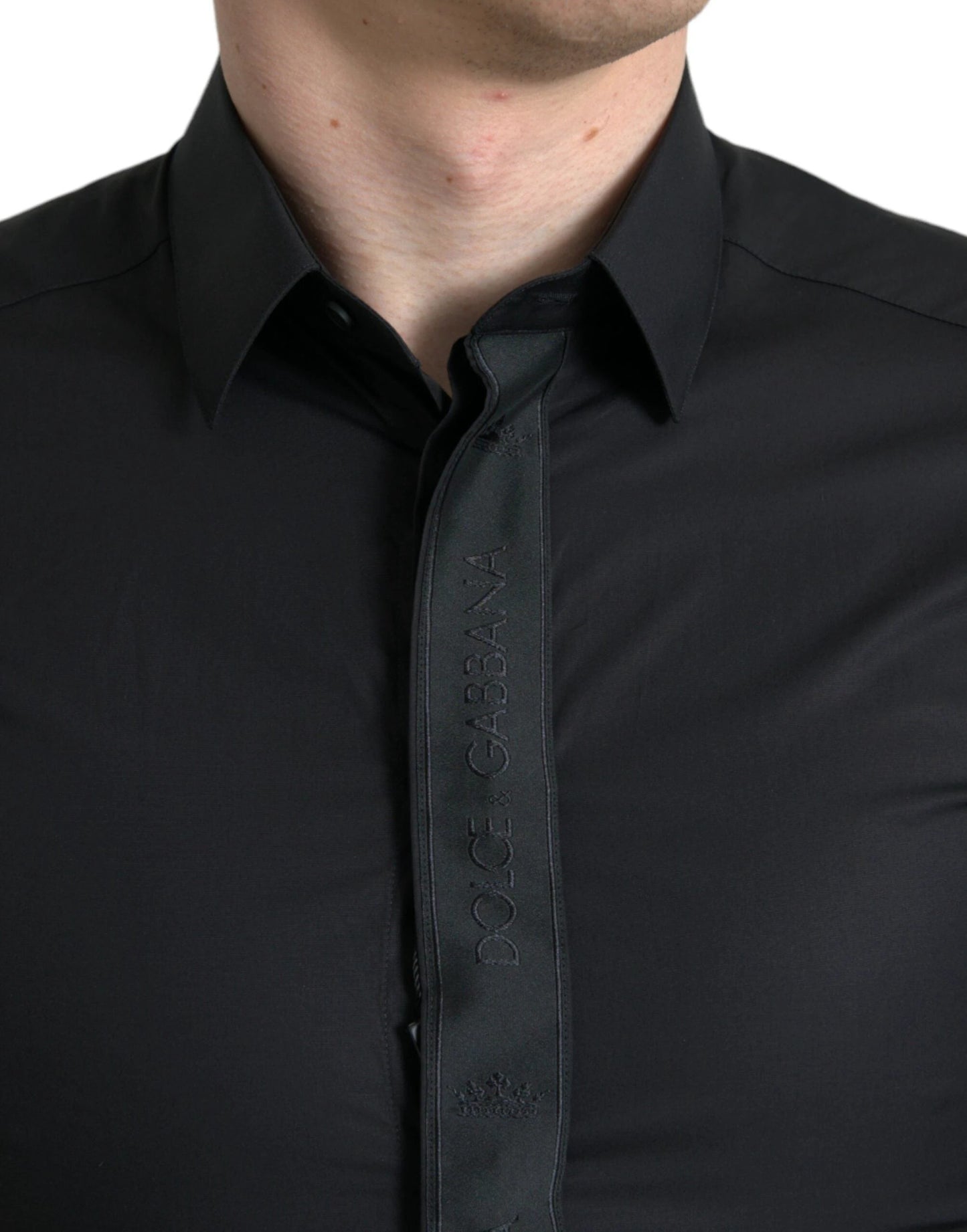 Dolce & Gabbana Black Cotton Logo Formal GOLD Dress Shirt by Dolce & Gabbana