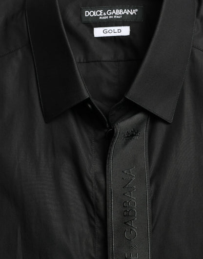 Dolce & Gabbana Black Cotton Logo Formal GOLD Dress Shirt by Dolce & Gabbana