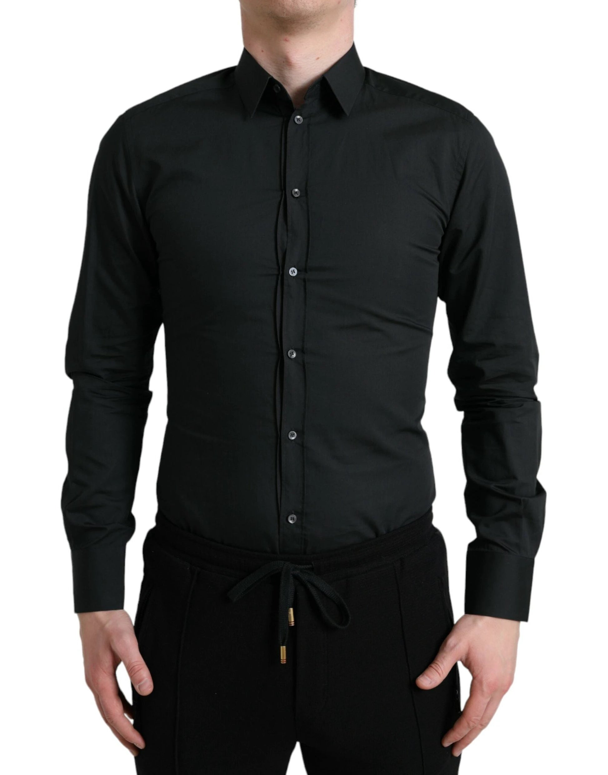 Dolce & Gabbana Black Cotton Silk Formal GOLD Dress Shirt by Dolce & Gabbana