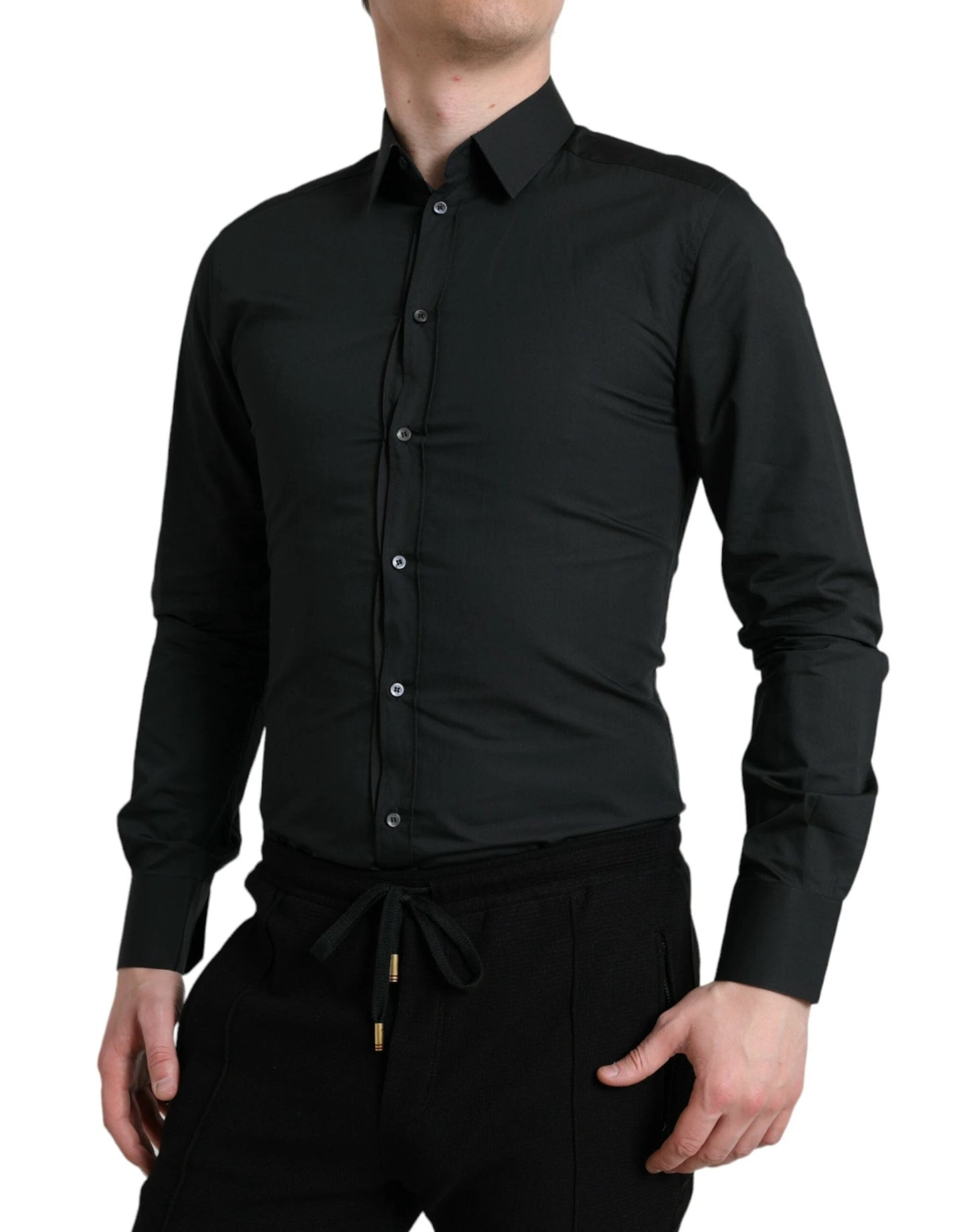 Dolce & Gabbana Black Cotton Silk Formal GOLD Dress Shirt by Dolce & Gabbana