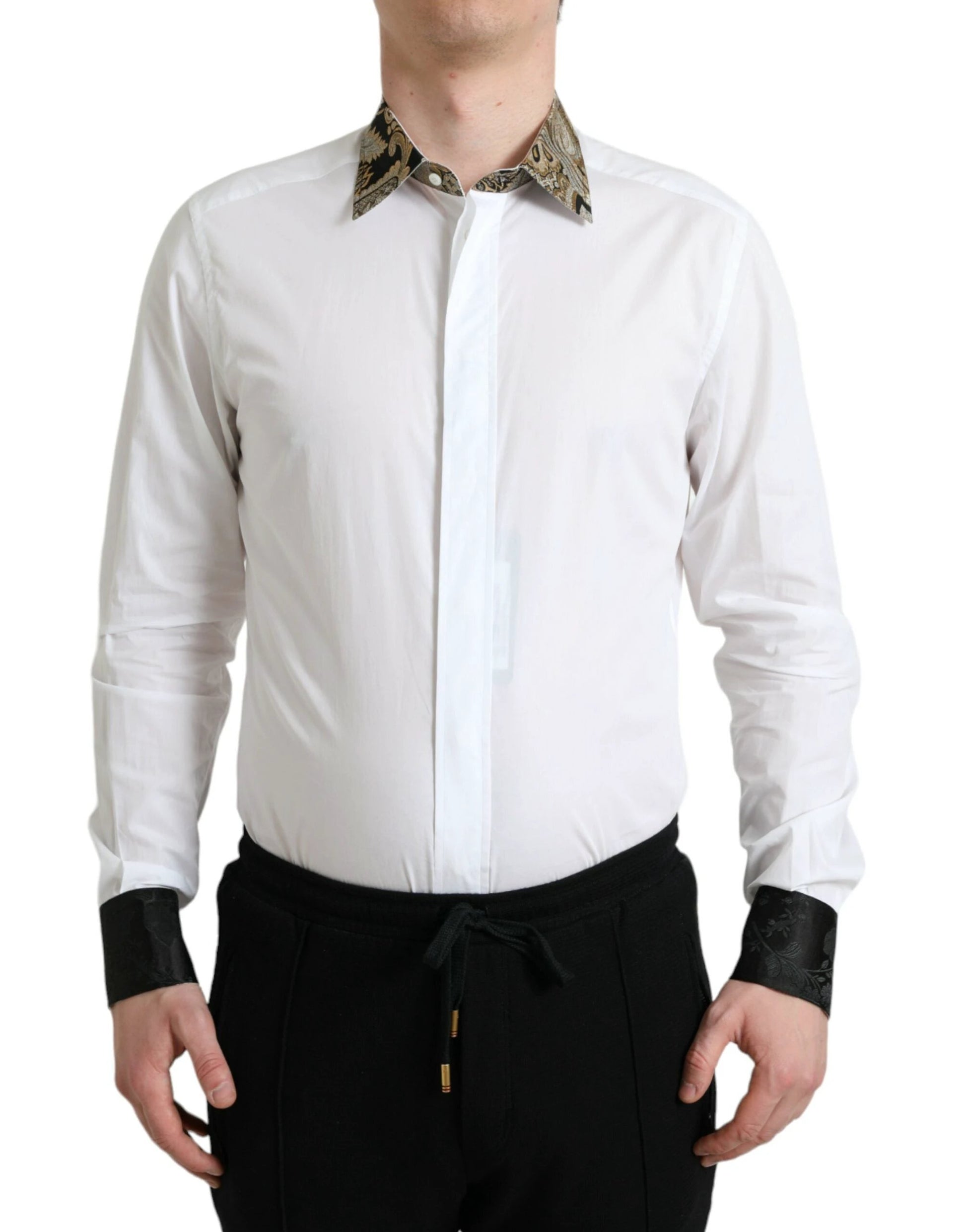 Dolce & Gabbana White Cotton Jacquard Formal GOLD Dress Shirt by Dolce & Gabbana