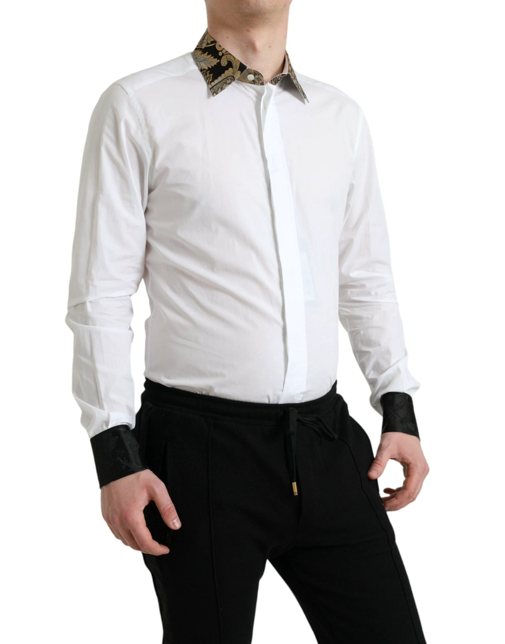 Dolce & Gabbana White Cotton Jacquard Formal GOLD Dress Shirt by Dolce & Gabbana