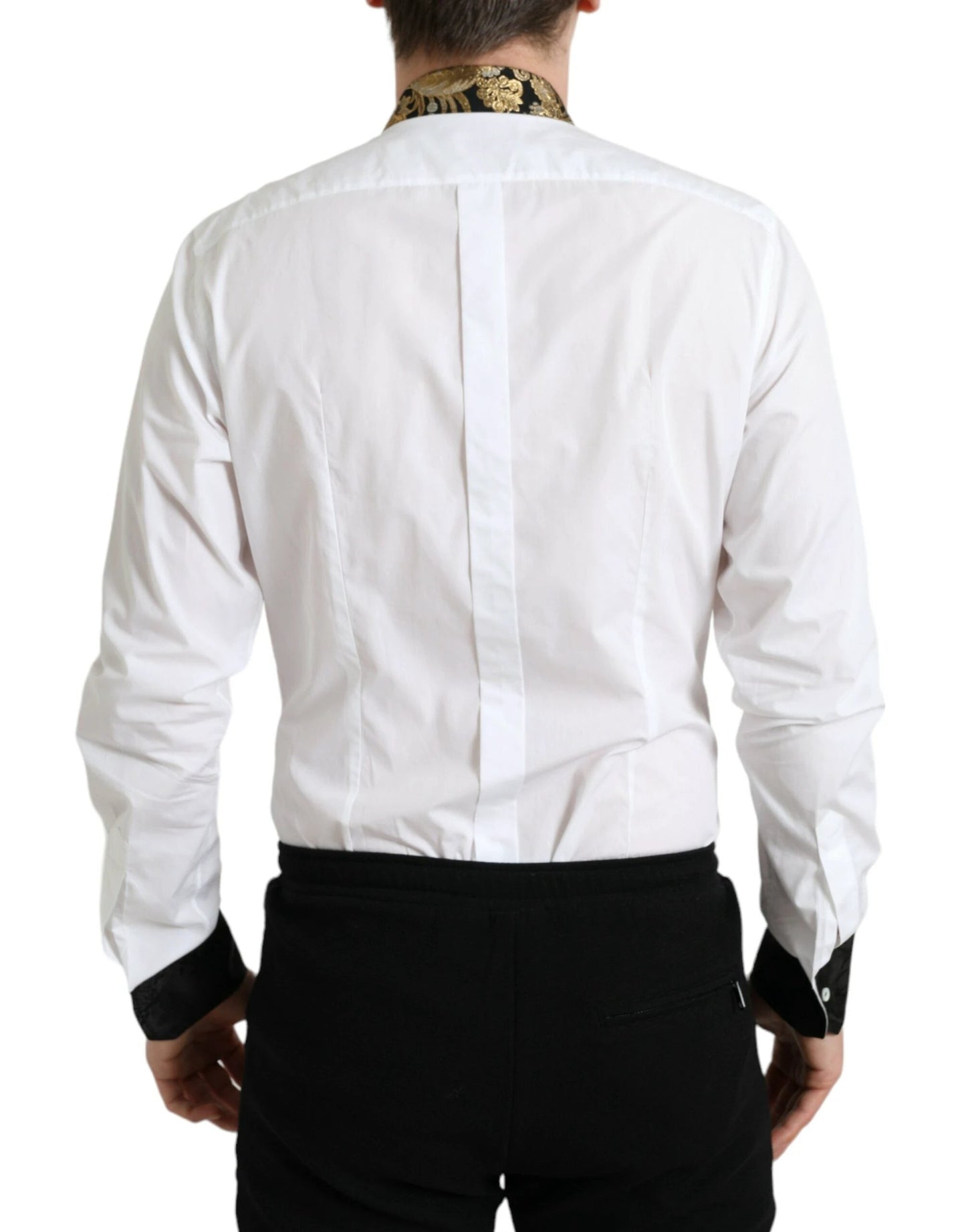 Dolce & Gabbana White Cotton Jacquard Formal GOLD Dress Shirt by Dolce & Gabbana