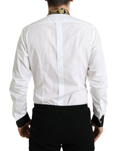 Dolce & Gabbana White Cotton Jacquard Formal GOLD Dress Shirt by Dolce & Gabbana