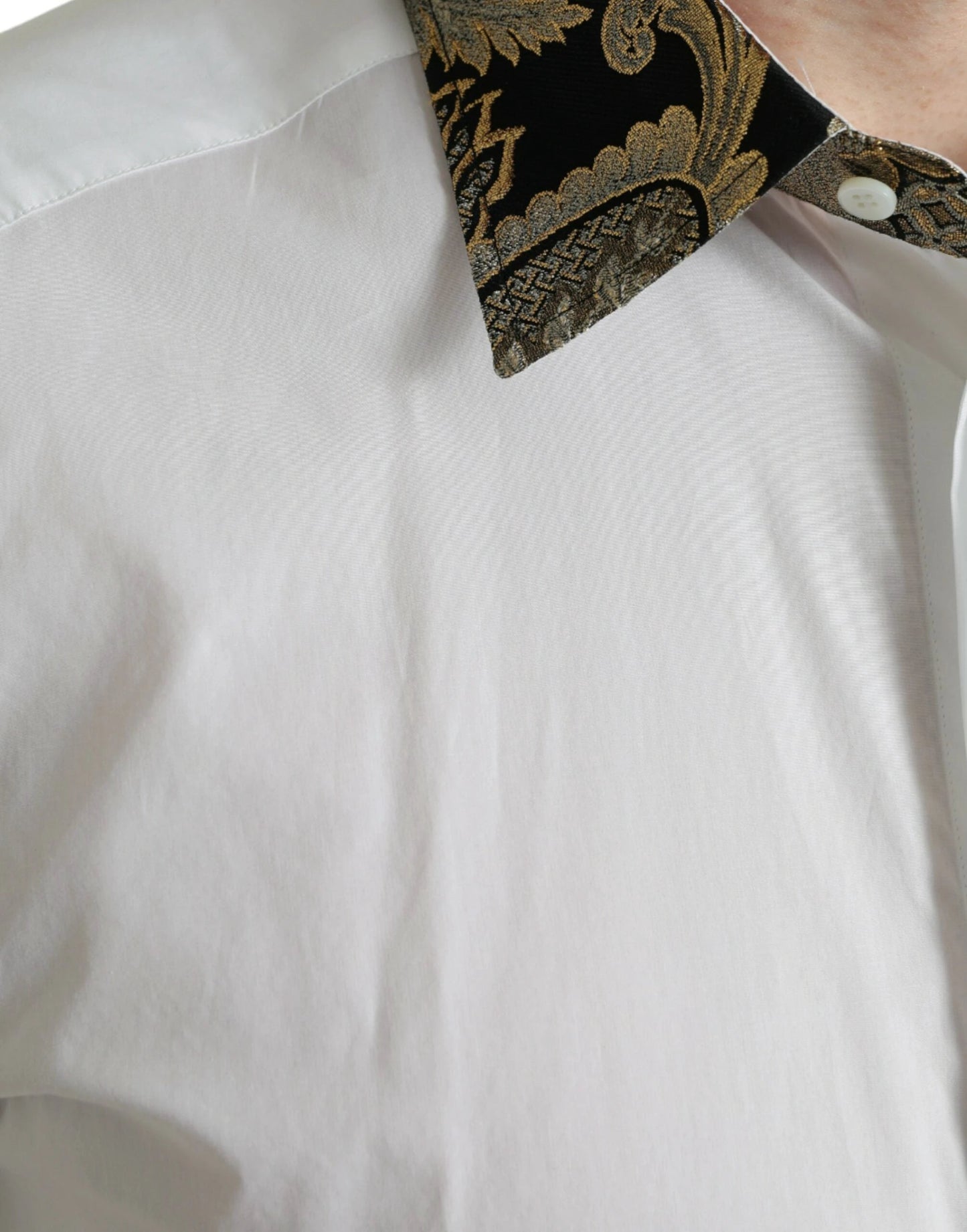 Dolce & Gabbana White Cotton Jacquard Formal GOLD Dress Shirt by Dolce & Gabbana