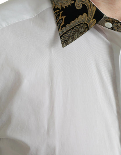 Dolce & Gabbana White Cotton Jacquard Formal GOLD Dress Shirt by Dolce & Gabbana