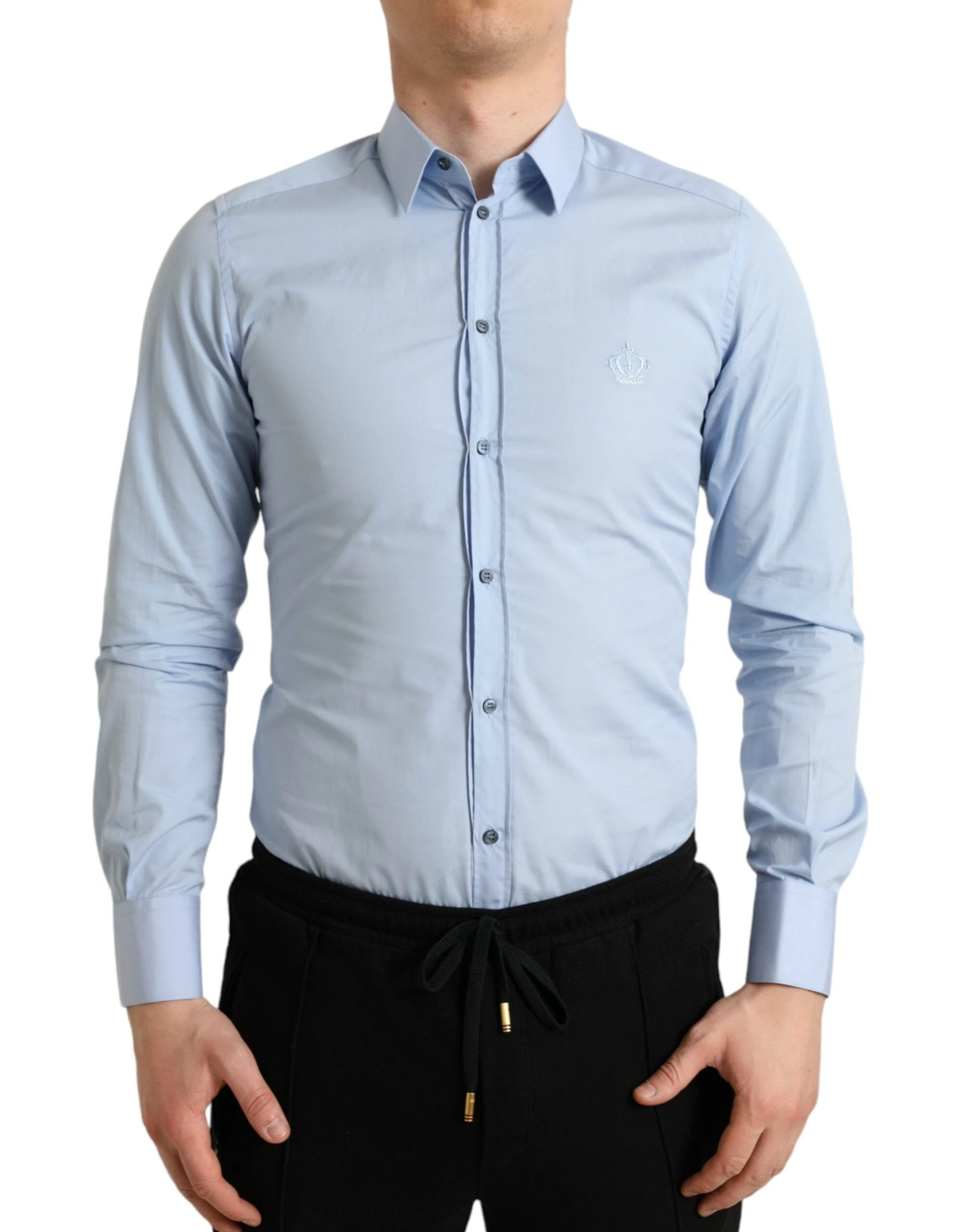 Dolce & Gabbana Sky Blue Cotton Men Formal GOLD Dress Shirt by Dolce & Gabbana