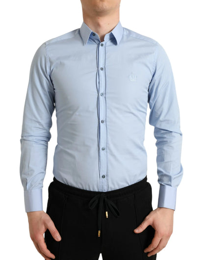 Dolce & Gabbana Sky Blue Cotton Men Formal GOLD Dress Shirt by Dolce & Gabbana