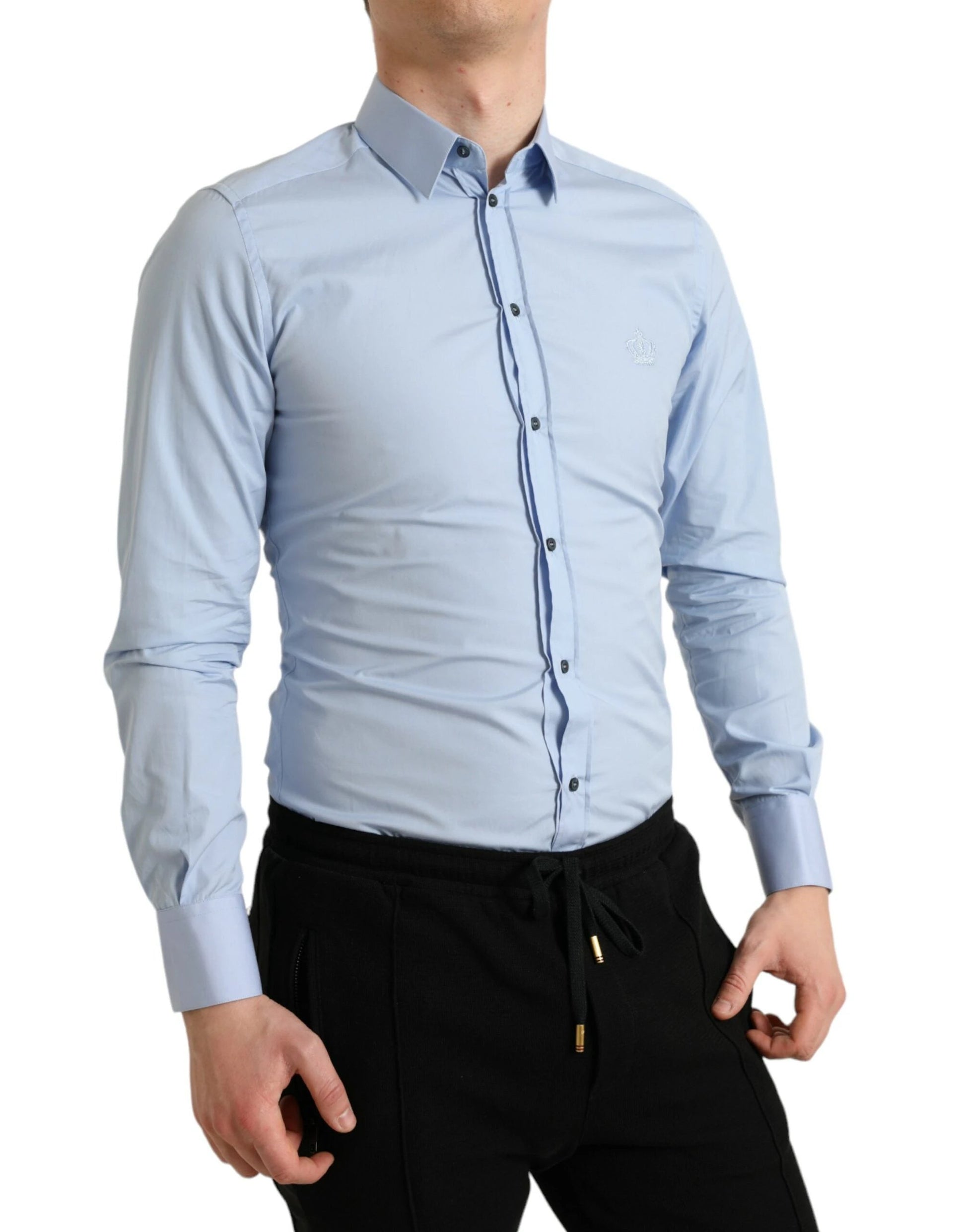 Dolce & Gabbana Sky Blue Cotton Men Formal GOLD Dress Shirt by Dolce & Gabbana