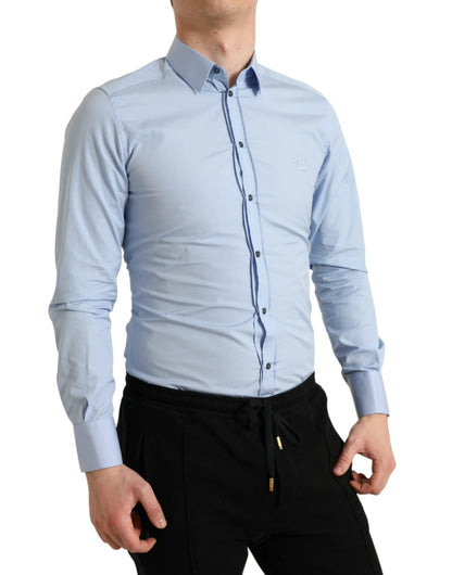 Dolce & Gabbana Sky Blue Cotton Men Formal GOLD Dress Shirt by Dolce & Gabbana
