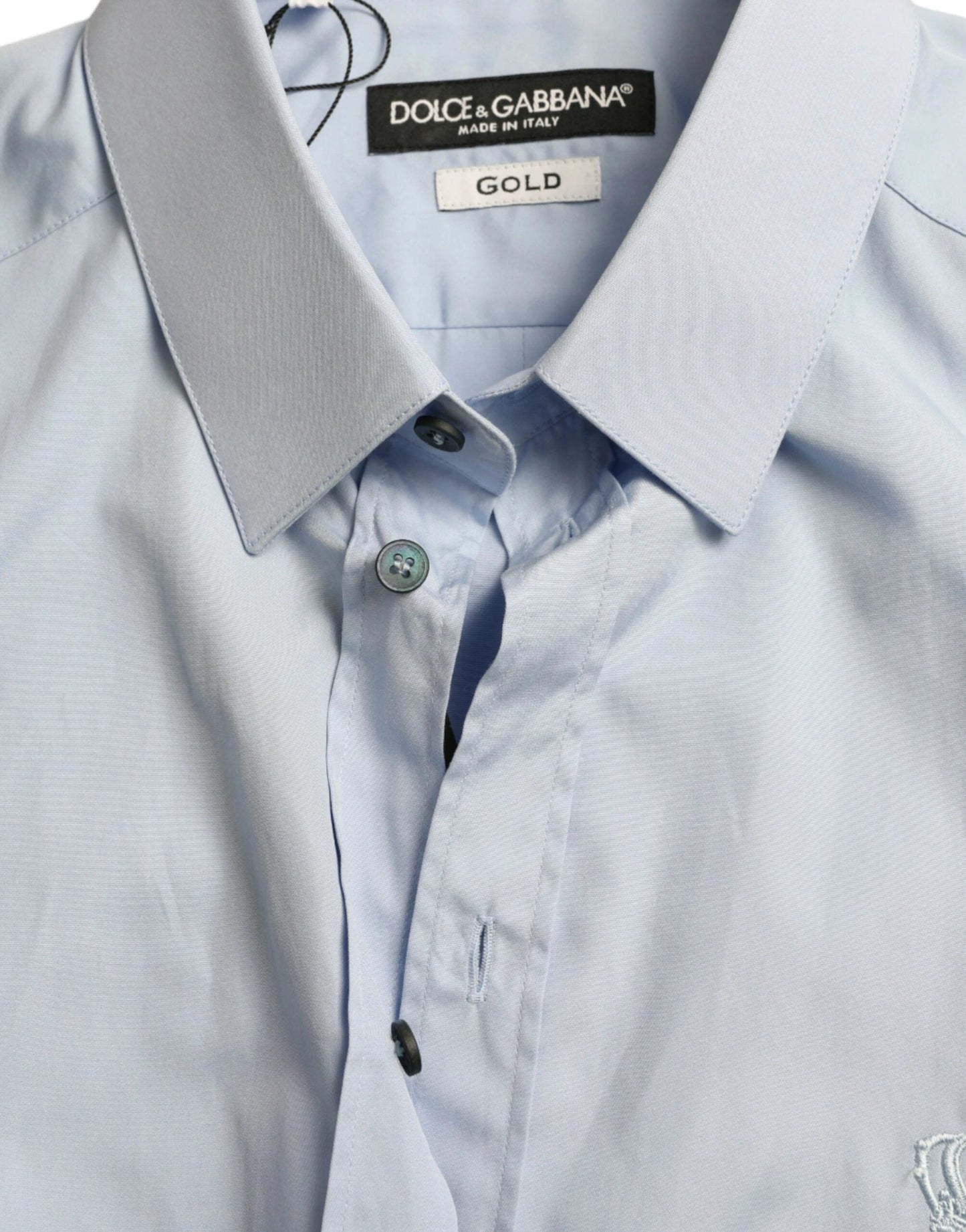 Dolce & Gabbana Sky Blue Cotton Men Formal GOLD Dress Shirt by Dolce & Gabbana