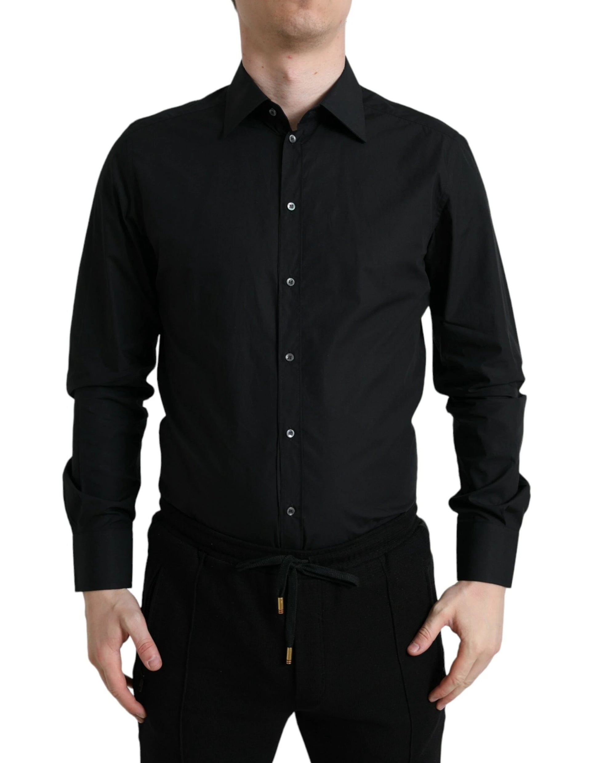Dolce & Gabbana Black Cotton Men Formal GOLD Dress Shirt by Dolce & Gabbana