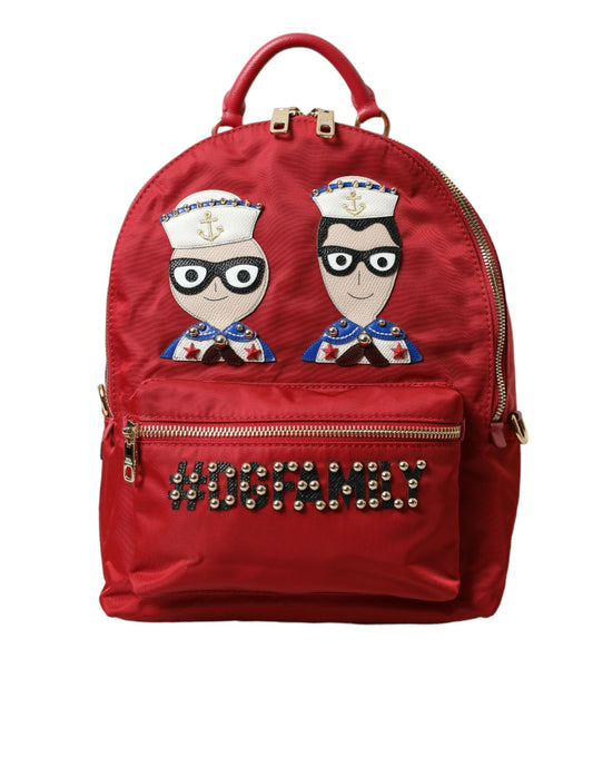Dolce & Gabbana Sac à Dos Vulcano DGFAMILY Emblème Rouge Or Métal Logo Gravé Fermeture Éclair