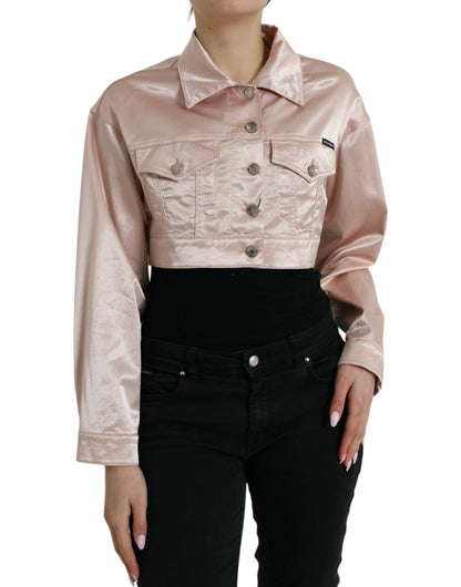 Dolce & Gabbana Pink Cotton Stretch Collared Cropped Jacket by Dolce & Gabbana