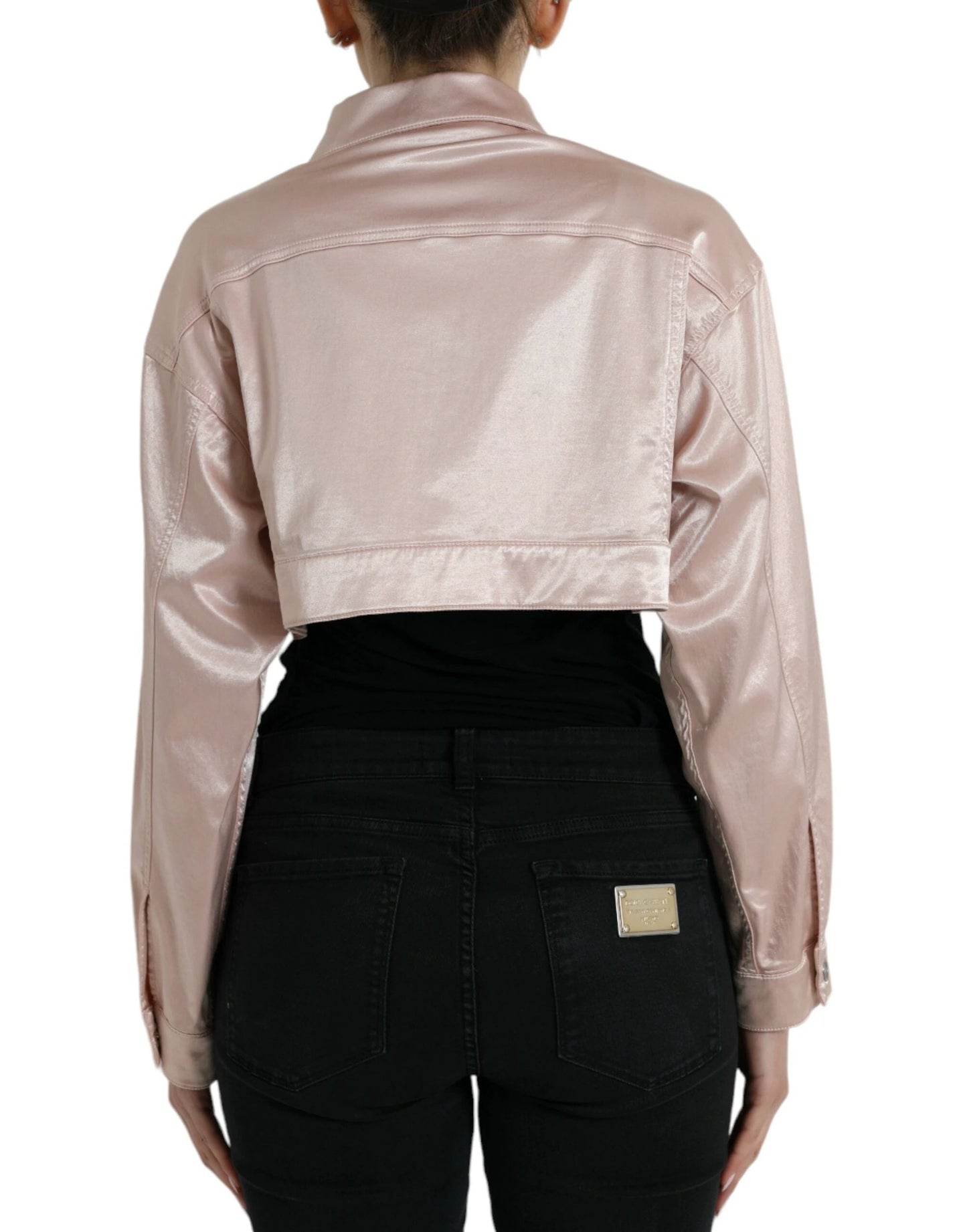 Dolce & Gabbana Pink Cotton Stretch Collared Cropped Jacket by Dolce & Gabbana