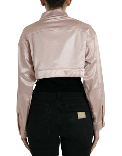 Dolce & Gabbana Pink Cotton Stretch Collared Cropped Jacket by Dolce & Gabbana