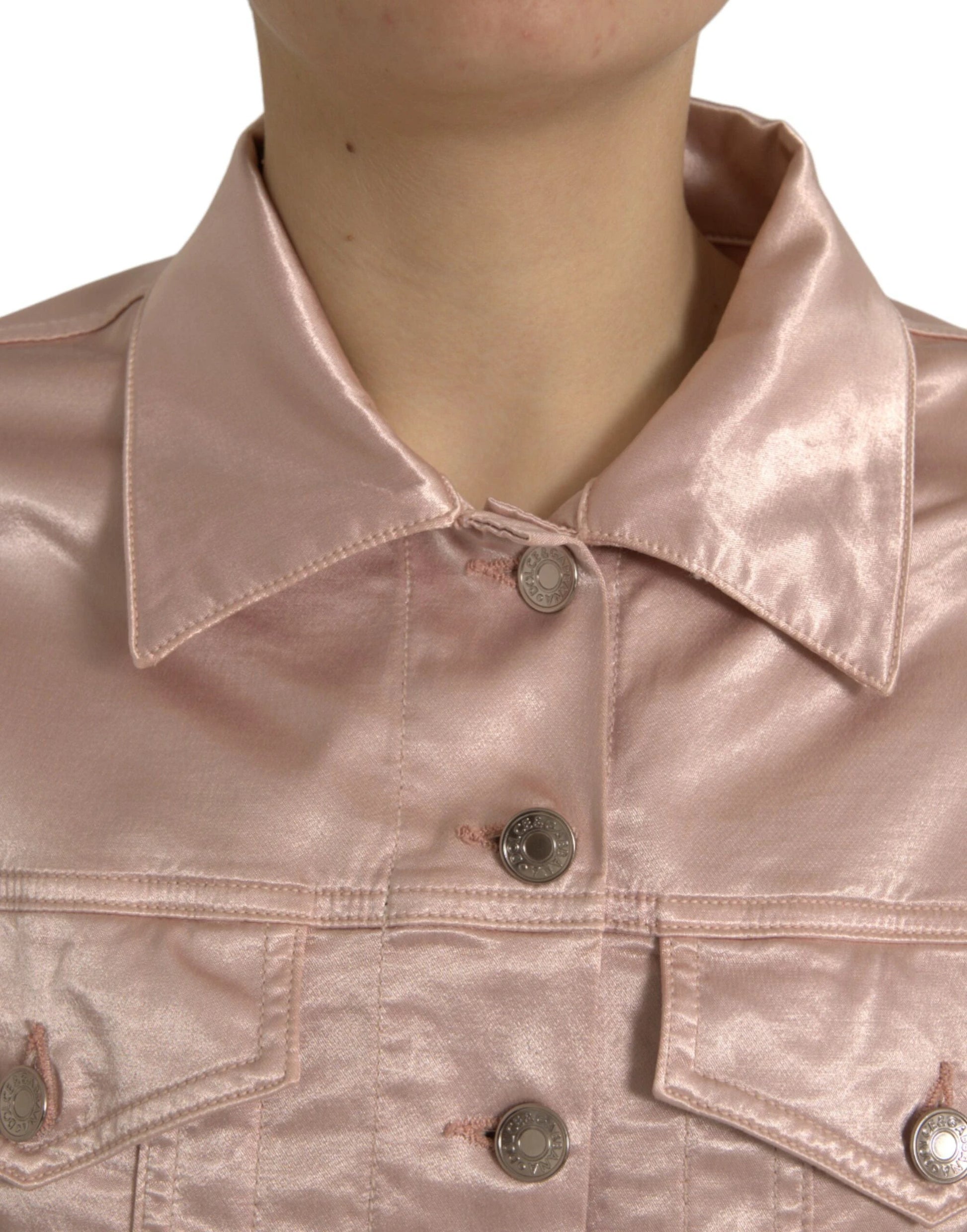 Dolce & Gabbana Pink Cotton Stretch Collared Cropped Jacket by Dolce & Gabbana
