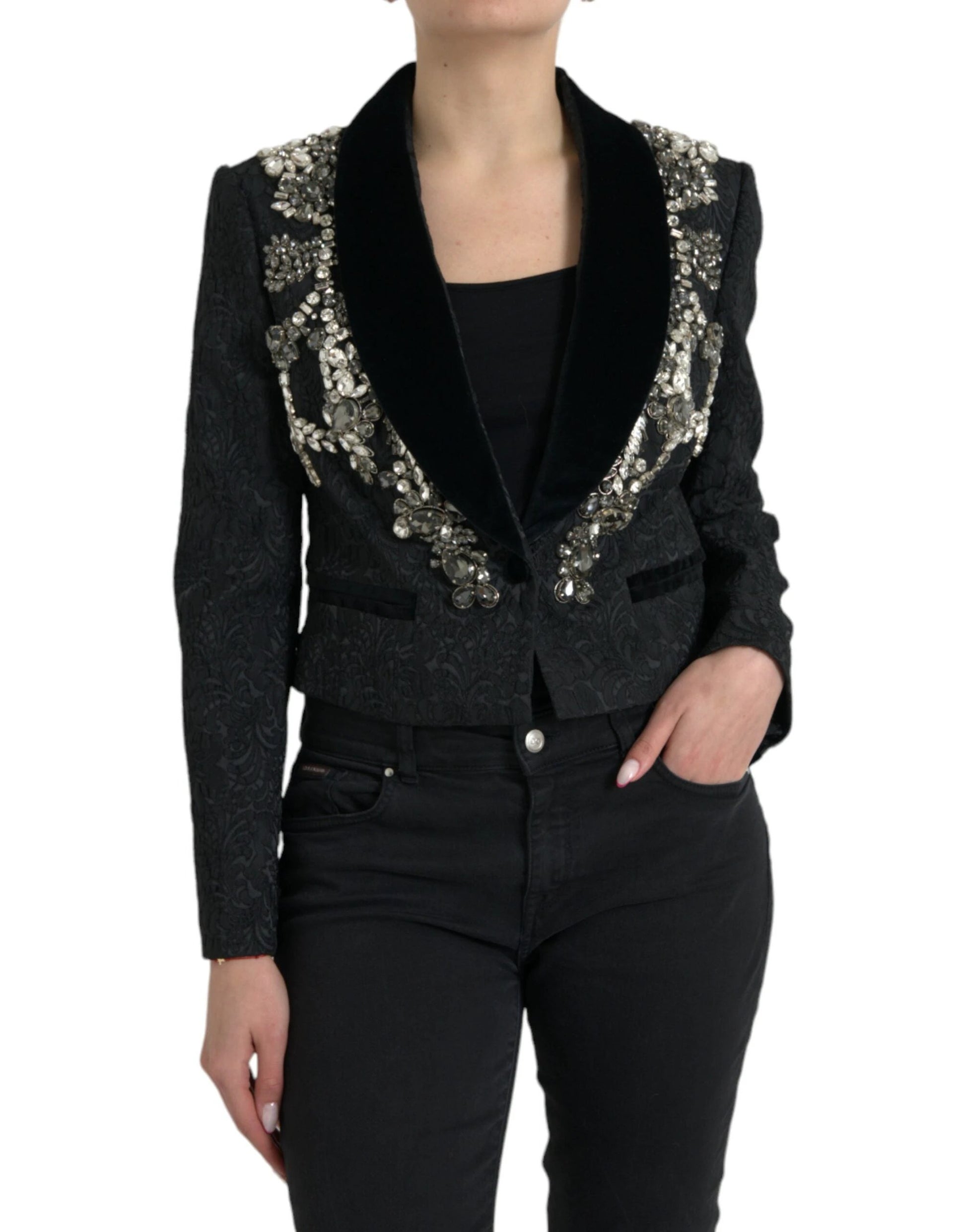 Dolce & Gabbana Black Crystal Embellished Overcoat Jacket by Dolce & Gabbana