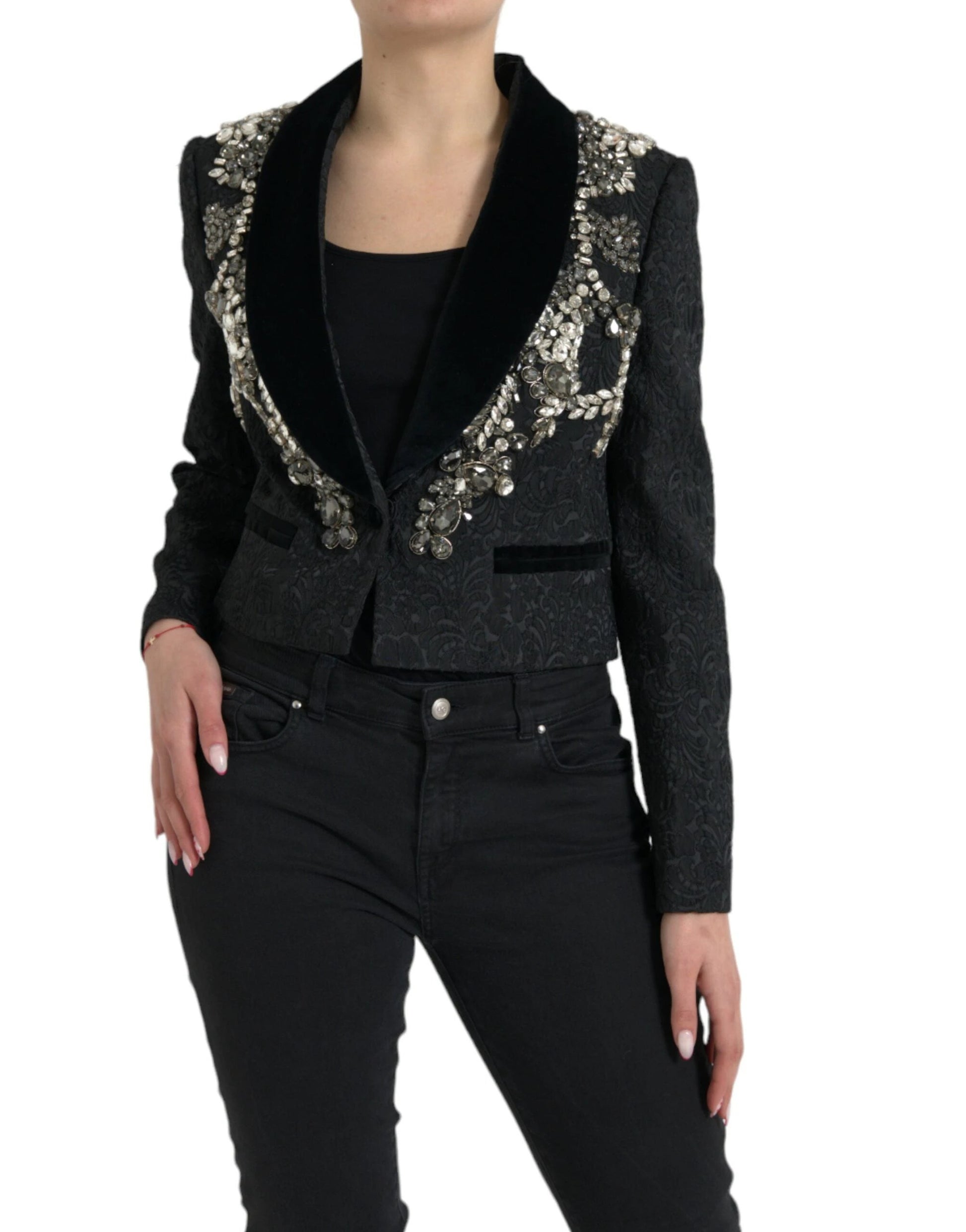 Dolce & Gabbana Black Crystal Embellished Overcoat Jacket by Dolce & Gabbana