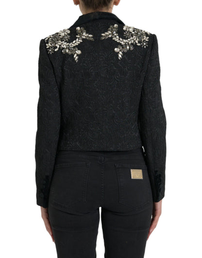 Dolce & Gabbana Black Crystal Embellished Overcoat Jacket by Dolce & Gabbana