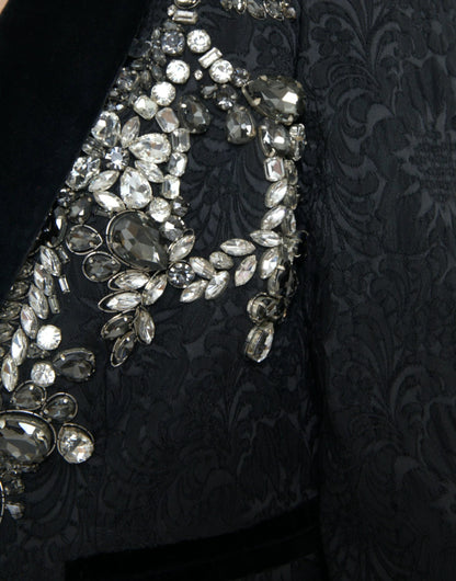 Dolce & Gabbana Black Crystal Embellished Overcoat Jacket by Dolce & Gabbana