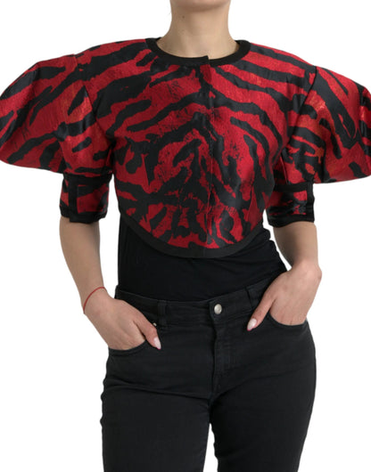 Dolce & Gabbana Black Red Patterned Cropped Coat Jacket by Dolce & Gabbana