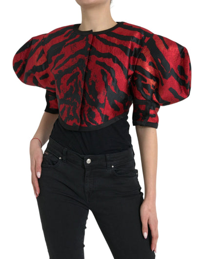 Dolce & Gabbana Black Red Patterned Cropped Coat Jacket by Dolce & Gabbana