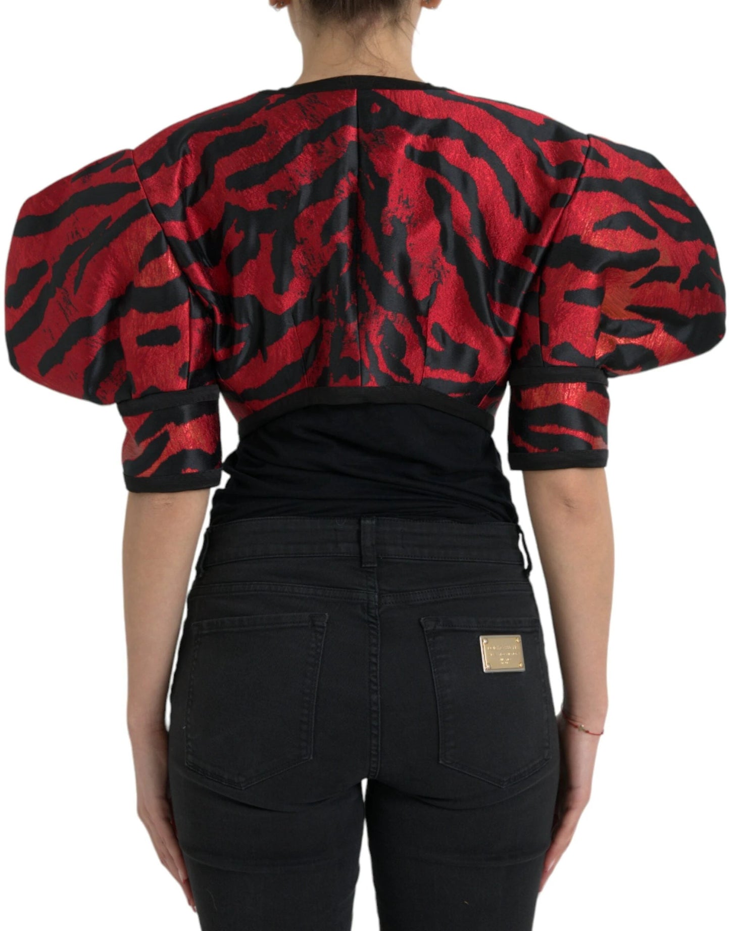 Dolce & Gabbana Black Red Patterned Cropped Coat Jacket by Dolce & Gabbana