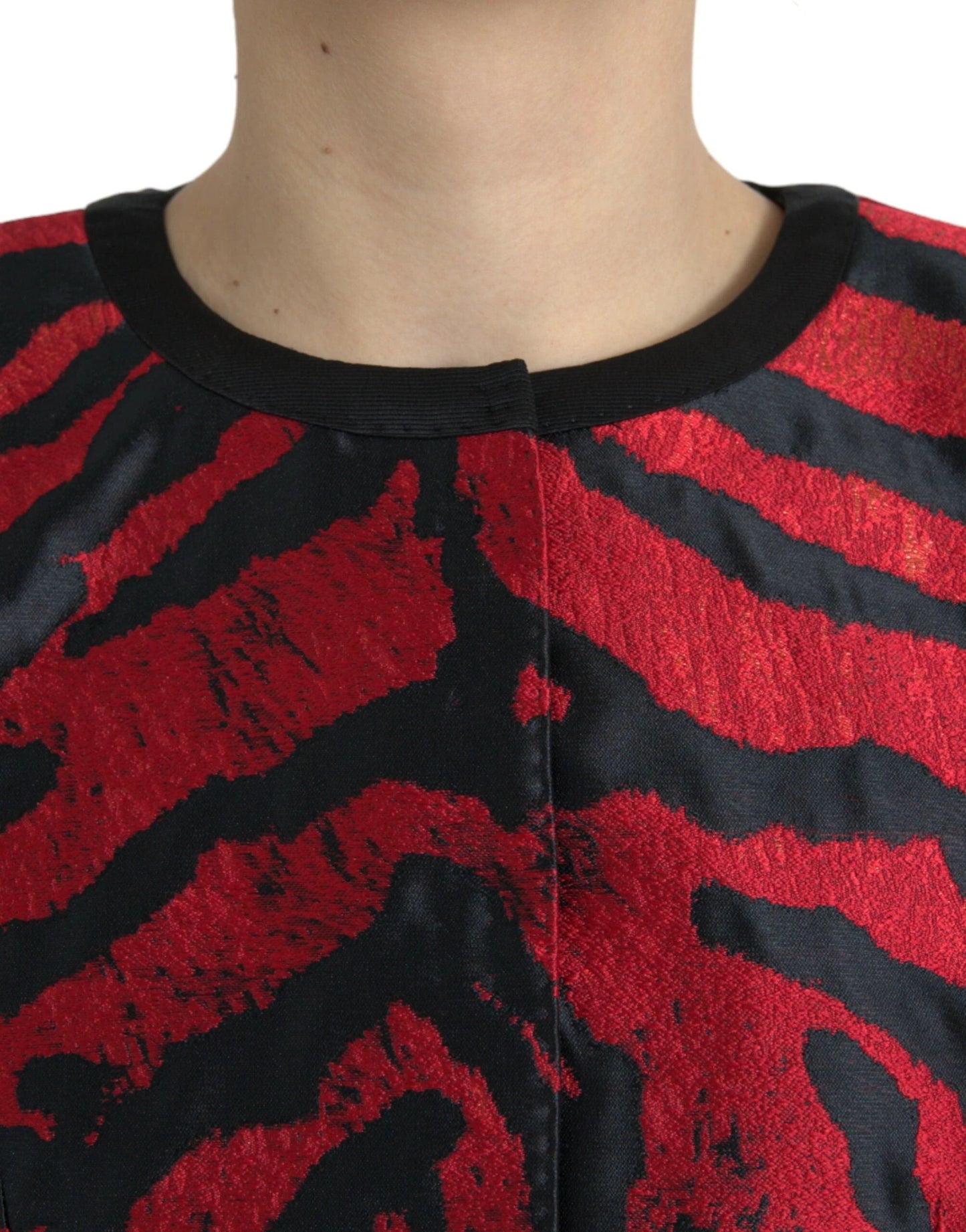 Dolce & Gabbana Black Red Patterned Cropped Coat Jacket by Dolce & Gabbana