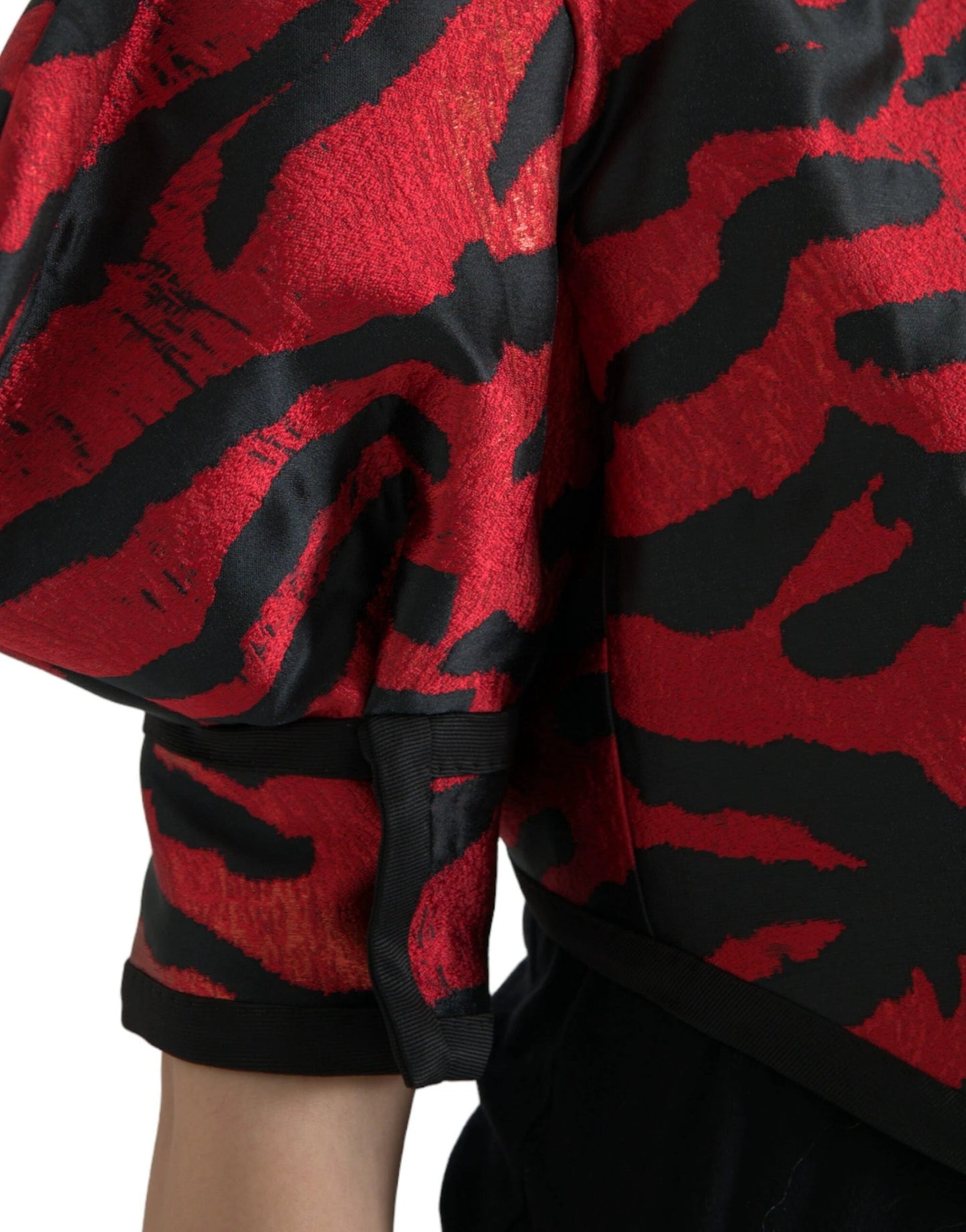 Dolce & Gabbana Black Red Patterned Cropped Coat Jacket by Dolce & Gabbana