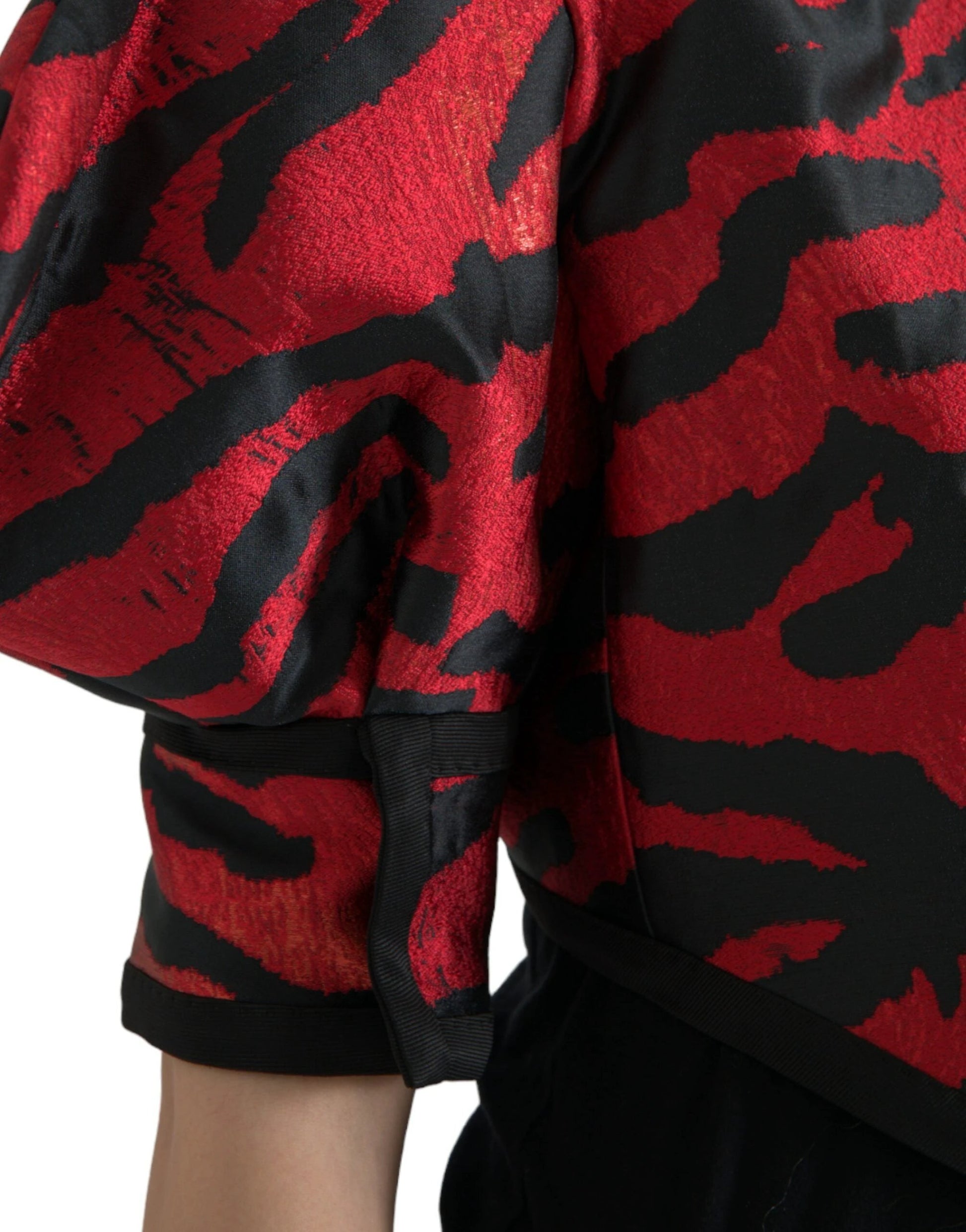 Dolce & Gabbana Black Red Patterned Cropped Coat Jacket by Dolce & Gabbana