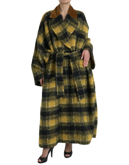 Dolce & Gabbana Yellow Checkered Long Sleeve Coat Jacket by Dolce & Gabbana