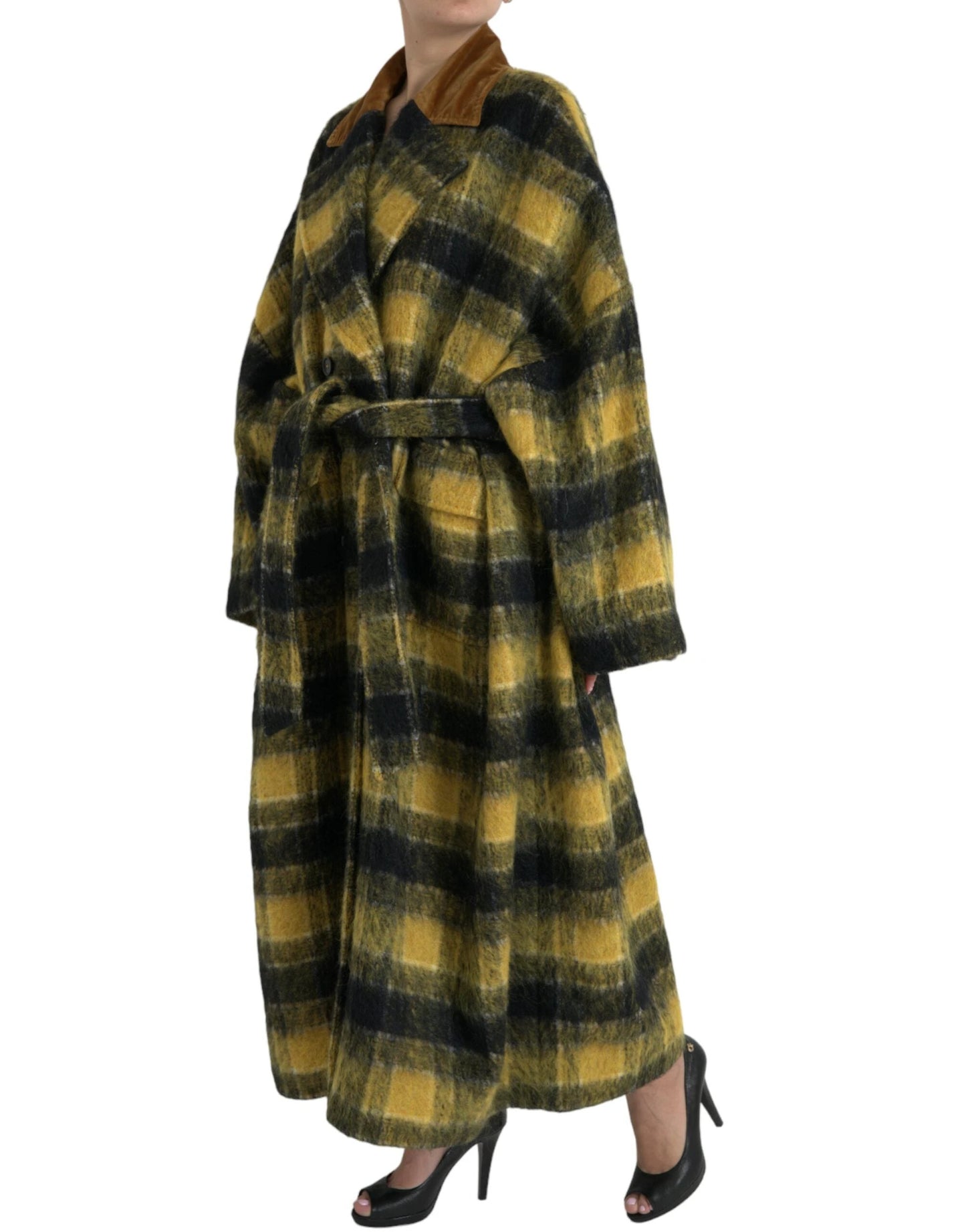 Dolce & Gabbana Yellow Checkered Long Sleeve Coat Jacket by Dolce & Gabbana