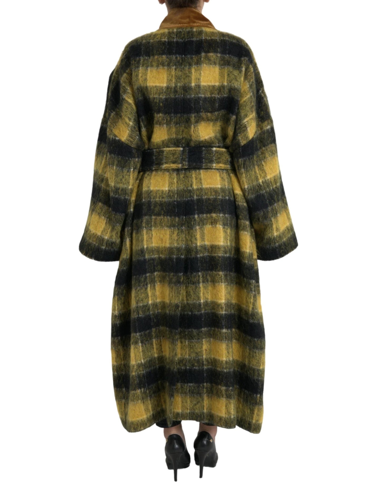 Dolce & Gabbana Yellow Checkered Long Sleeve Coat Jacket by Dolce & Gabbana