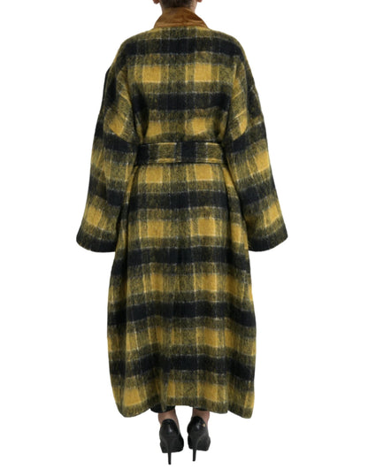 Dolce & Gabbana Yellow Checkered Long Sleeve Coat Jacket by Dolce & Gabbana