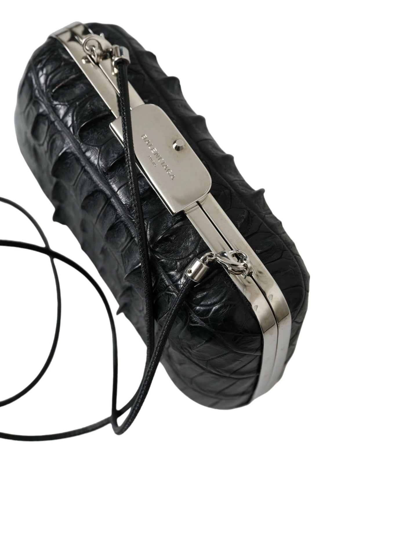Balenciaga Black Exotic Skin Leather Shoulder Crossbody Box Clutch Bag by Balenciaga