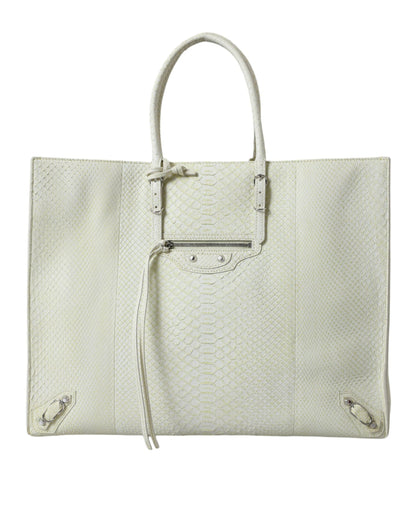 Balenciaga White Yellow Exotic Skin Leather Shopping Tote PAPIER Bag by Balenciaga