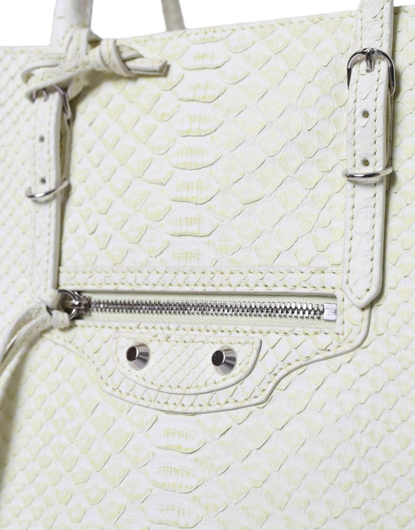 Balenciaga White Yellow Exotic Skin Leather Shopping Tote PAPIER Bag by Balenciaga