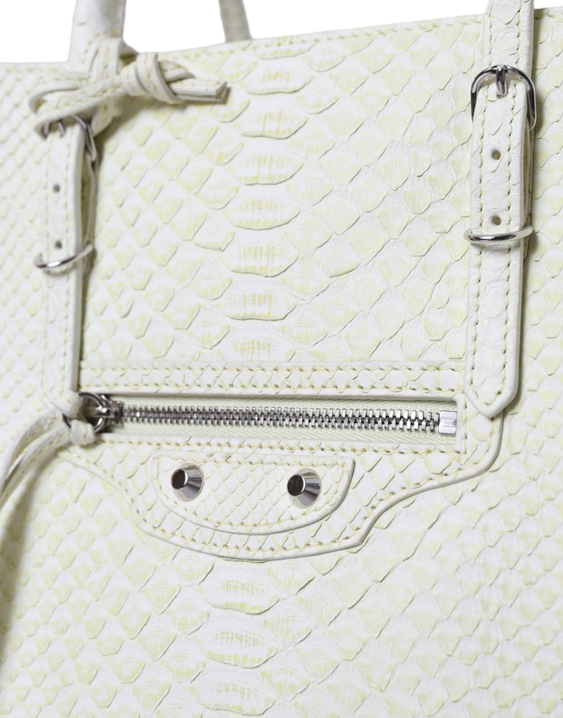 Balenciaga White Yellow Exotic Skin Leather Shopping Tote PAPIER Bag by Balenciaga