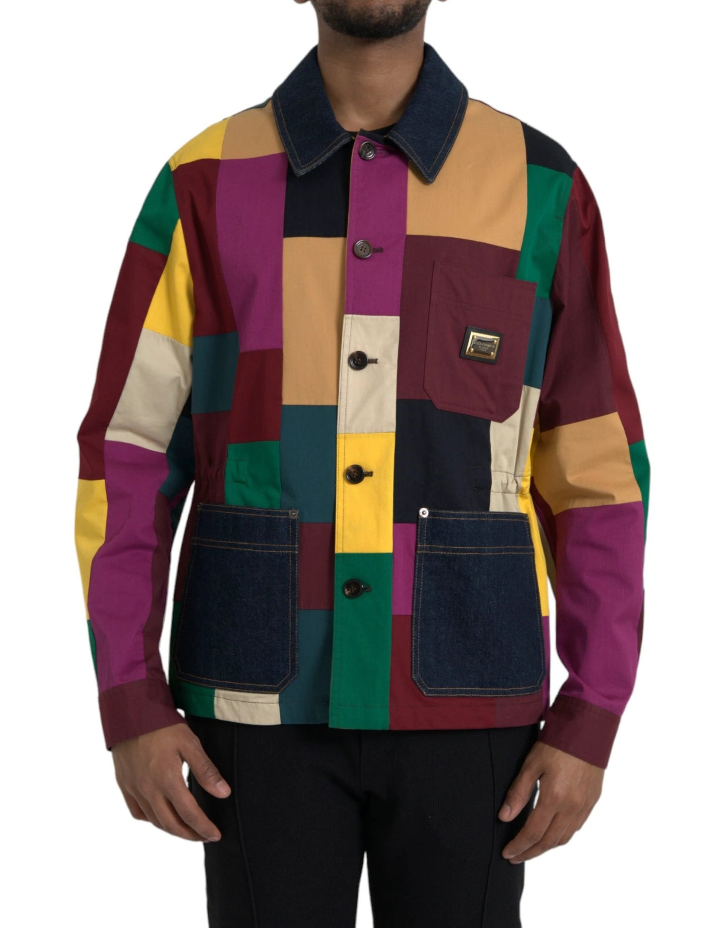 Dolce & Gabbana Multicolor Patchwork Cotton Collared Jacket by Dolce & Gabbana