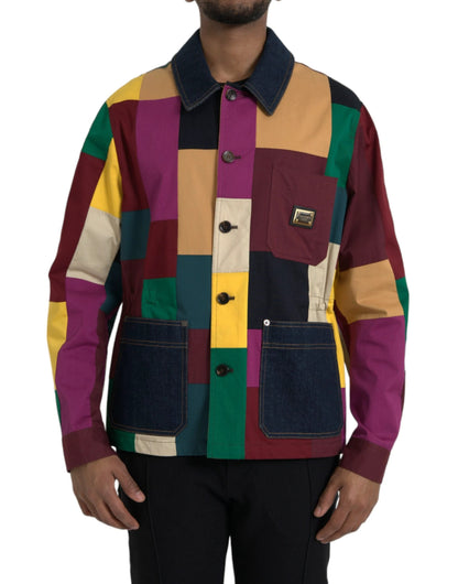 Dolce & Gabbana Multicolor Patchwork Cotton Collared Jacket by Dolce & Gabbana