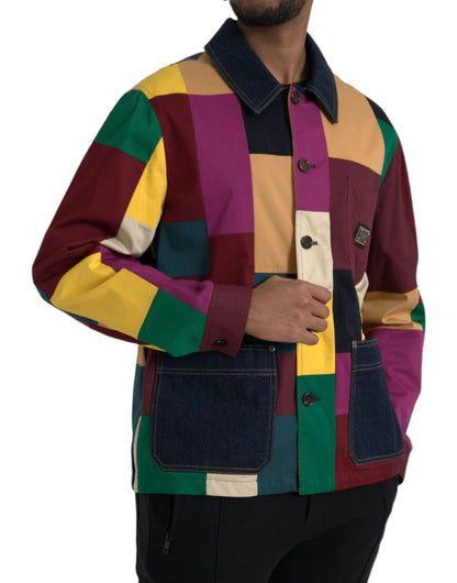 Dolce & Gabbana Multicolor Patchwork Cotton Collared Jacket by Dolce & Gabbana