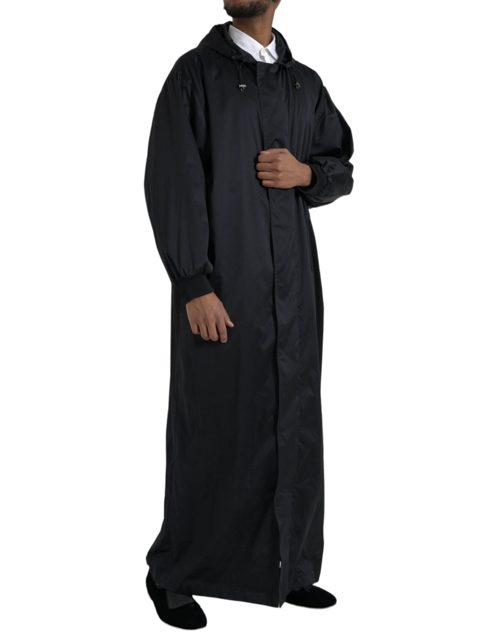 Dolce & Gabbana Black Polyester Hooded Long Windbreaker Jacket by Dolce & Gabbana