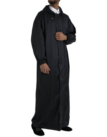 Dolce & Gabbana Black Polyester Hooded Long Windbreaker Jacket by Dolce & Gabbana