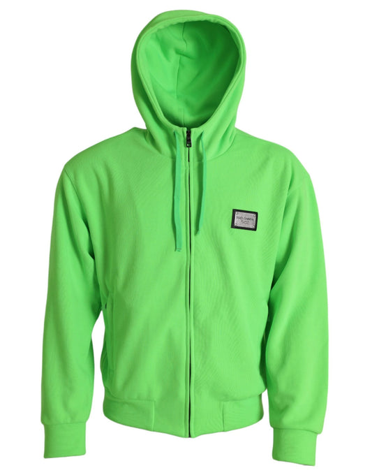Dolce & Gabbana Neon Green Hooded Full Zip Top Sweater by Dolce & Gabbana