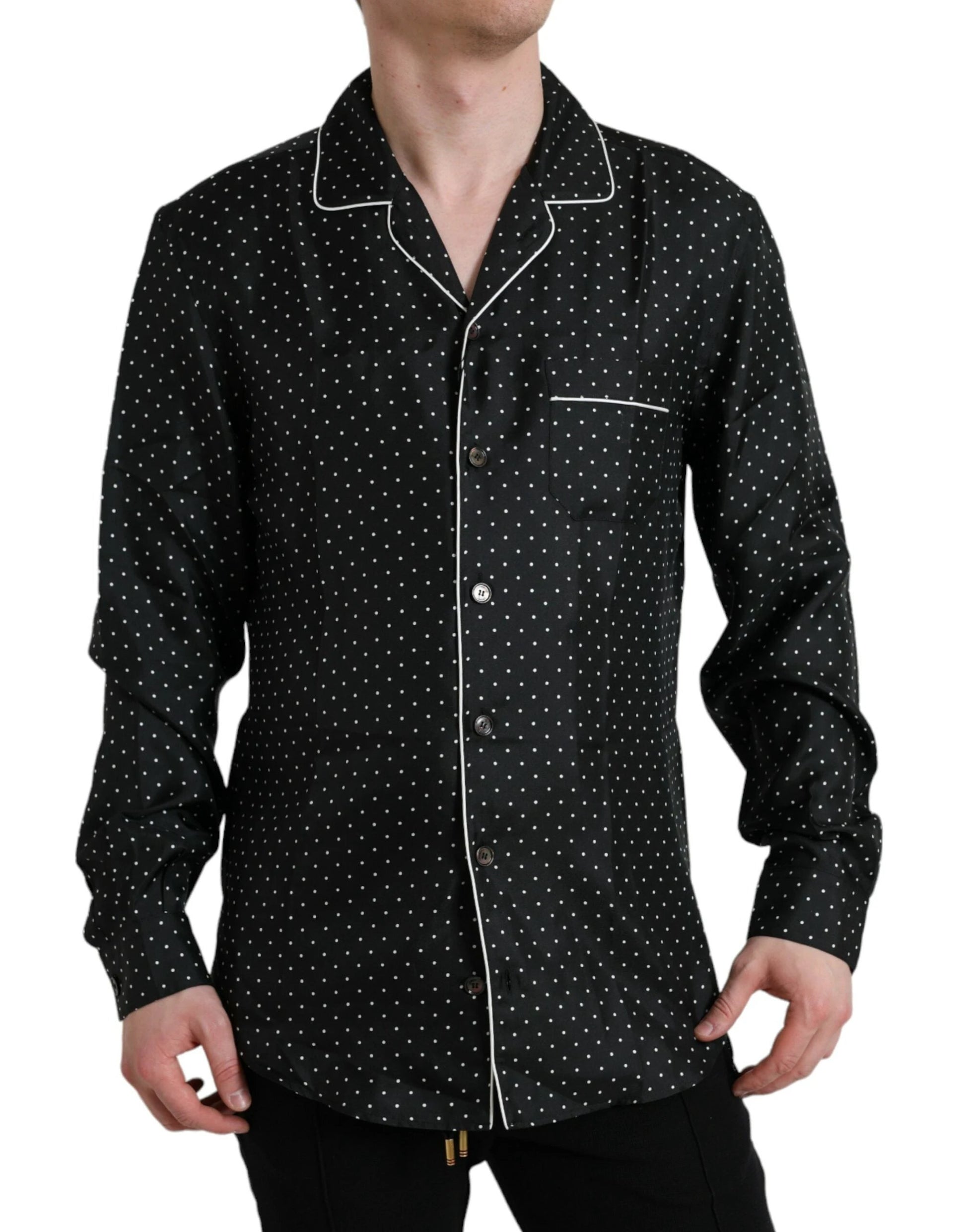 Dolce & Gabbana Black Polka Dot Silk Long Sleeve Shirt by Dolce & Gabbana