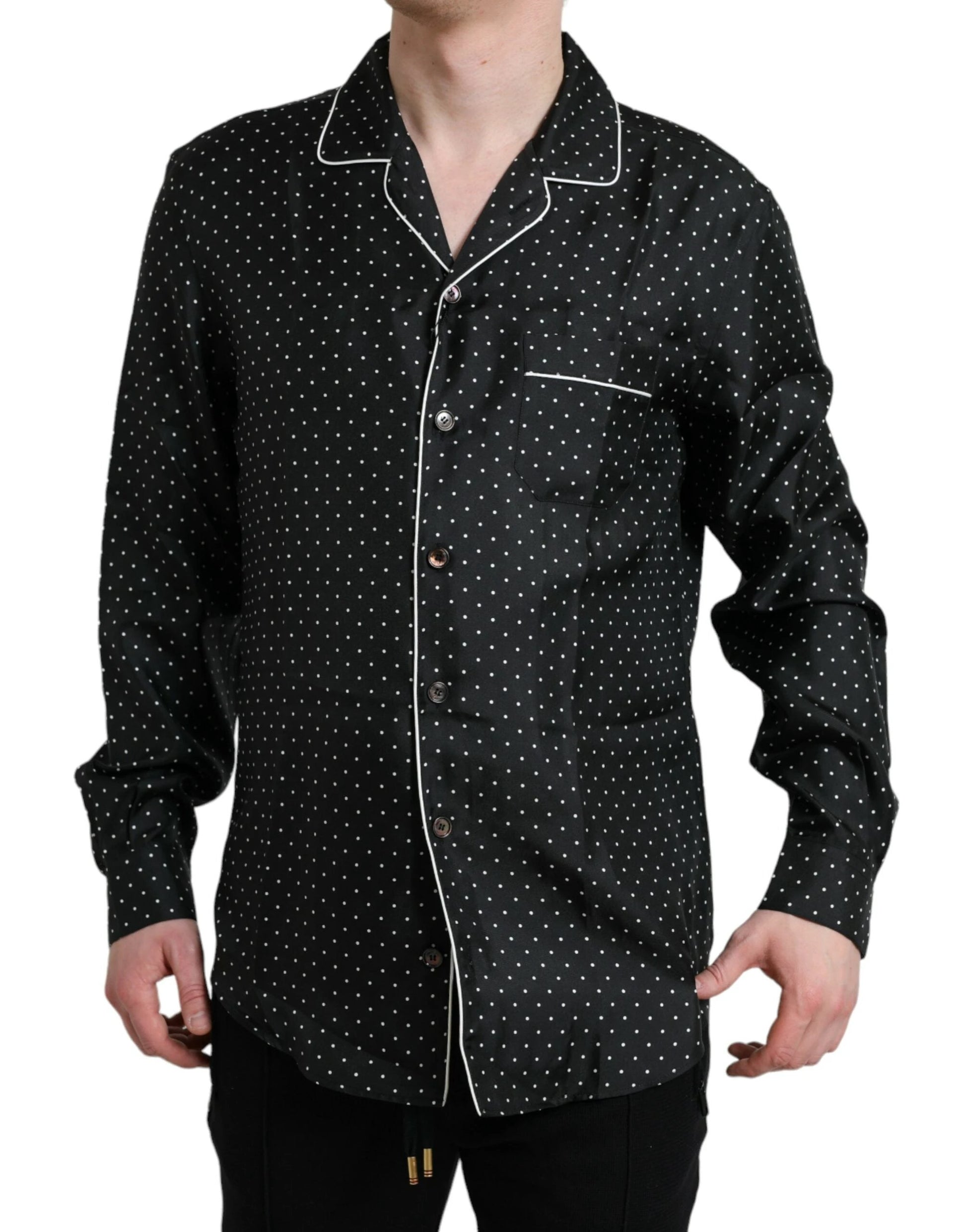 Dolce & Gabbana Black Polka Dot Silk Long Sleeve Shirt by Dolce & Gabbana