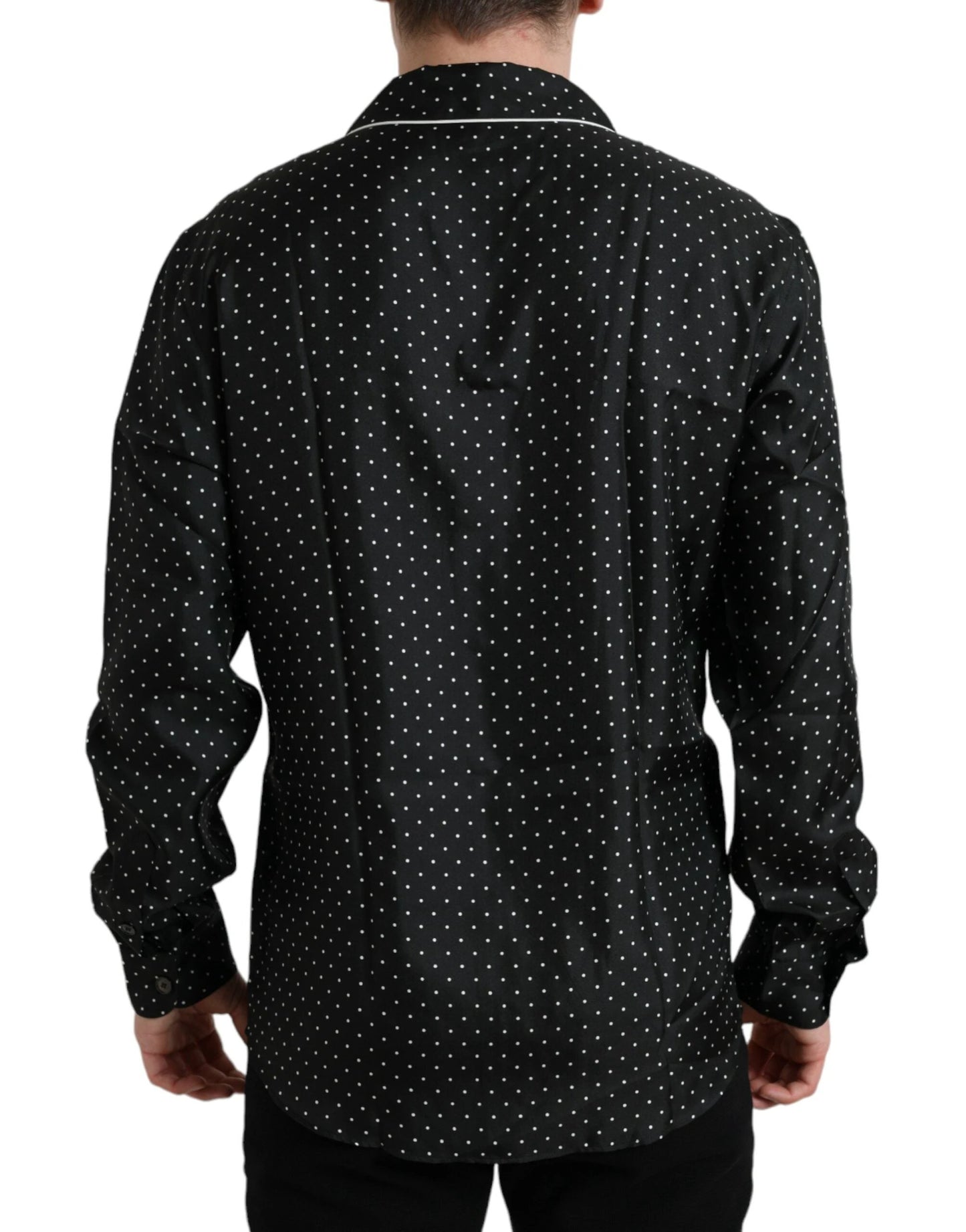 Dolce & Gabbana Black Polka Dot Silk Long Sleeve Shirt by Dolce & Gabbana